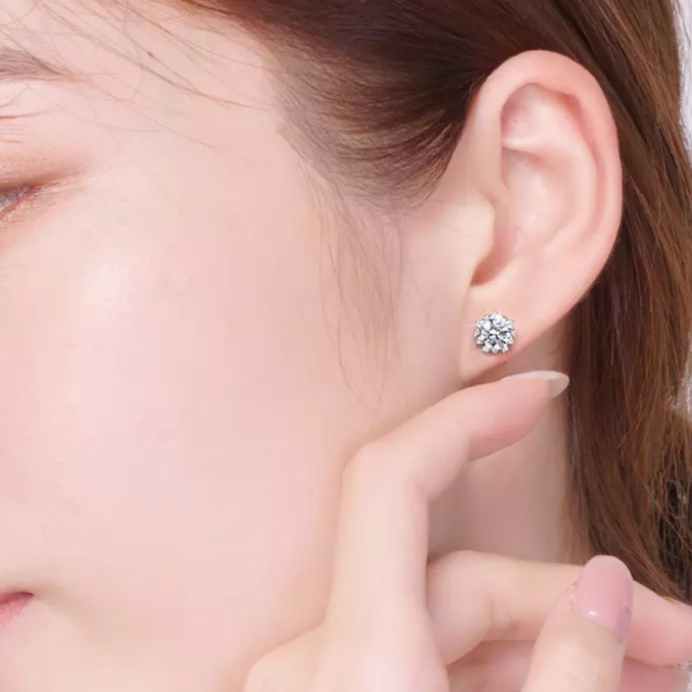 Sterling Silver Simulated Diamond Stud Earrings - Picture 4 of 4
